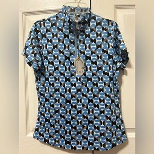 TAIL White Label Women’s Short Sleeve Top Golf Tennis UPF 50 Black Blue NWT XS